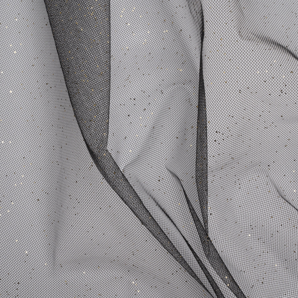Famous Australian Designer Black and Gold Glitter Speckled Tulle Famous Australian Designer Black and Gold Glitter Speckled Tulle