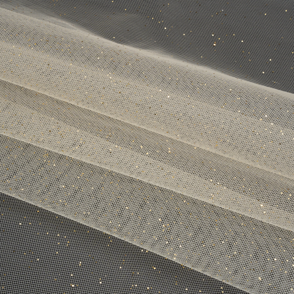 Famous Australian Designer Cream and Gold Glitter Speckled Tulle Folded Famous Australian Designer Cream and Gold Glitter Speckled Tulle Folded