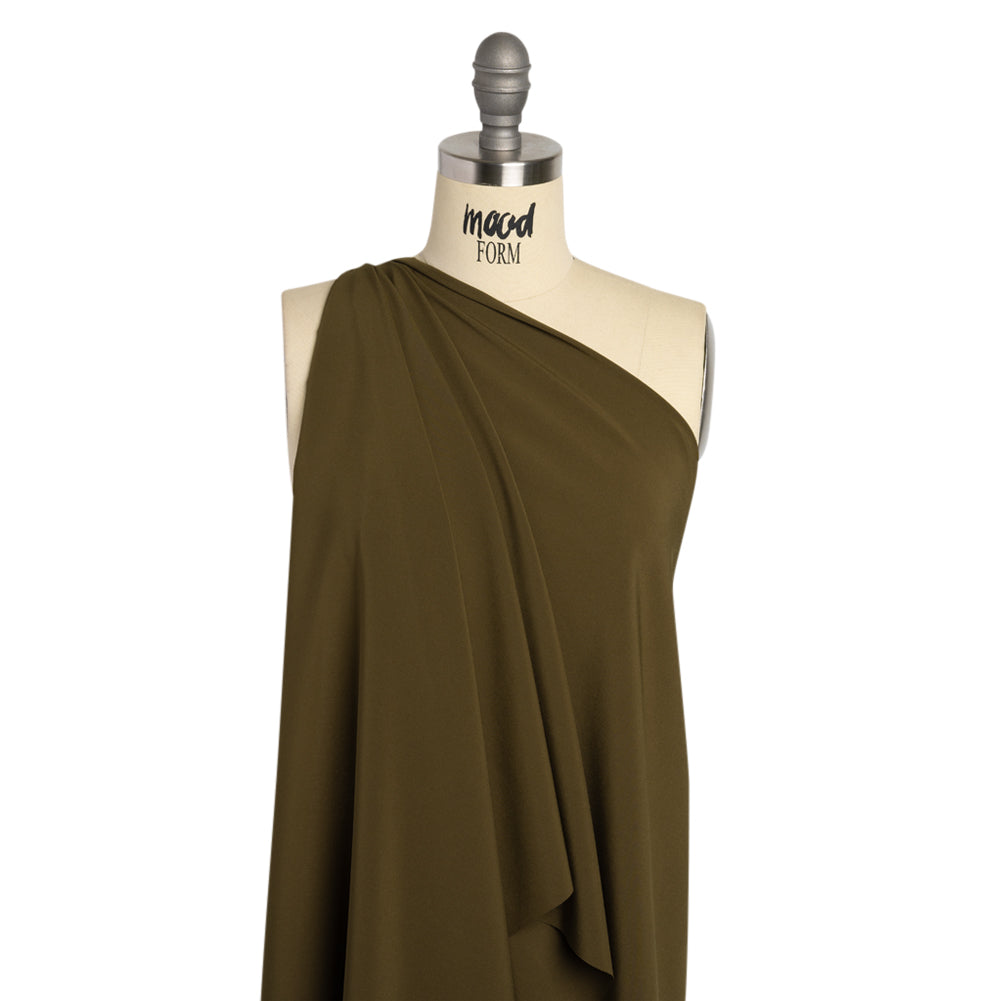 Famous Australian Designer Dark Olive Stretch Polyester Lining Drape Famous Australian Designer Dark Olive Stretch Polyester Lining Drape