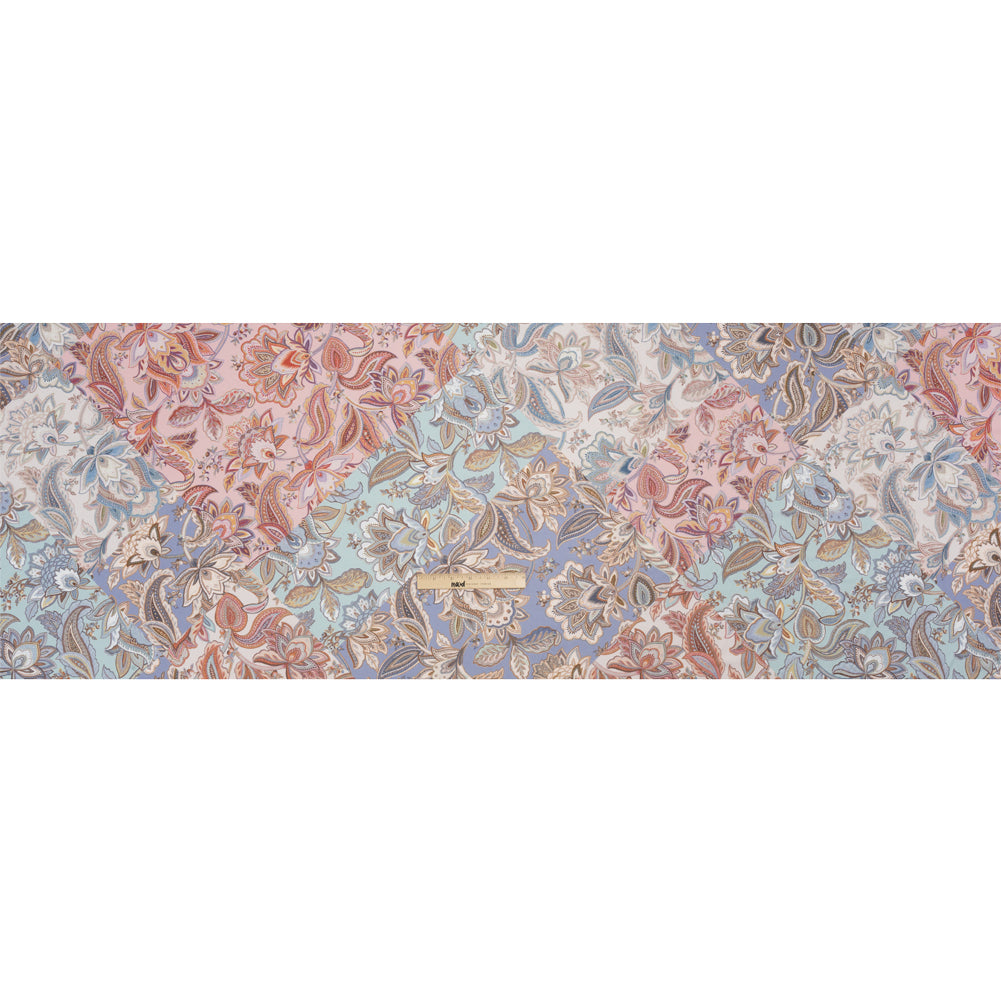Famous Australian Designer Pink, Periwinkle and Mint Patchwork Paisley Stretch Polyester Jersey Full Famous Australian Designer Pink, Periwinkle and Mint Patchwork Paisley Stretch Polyester Jersey Full