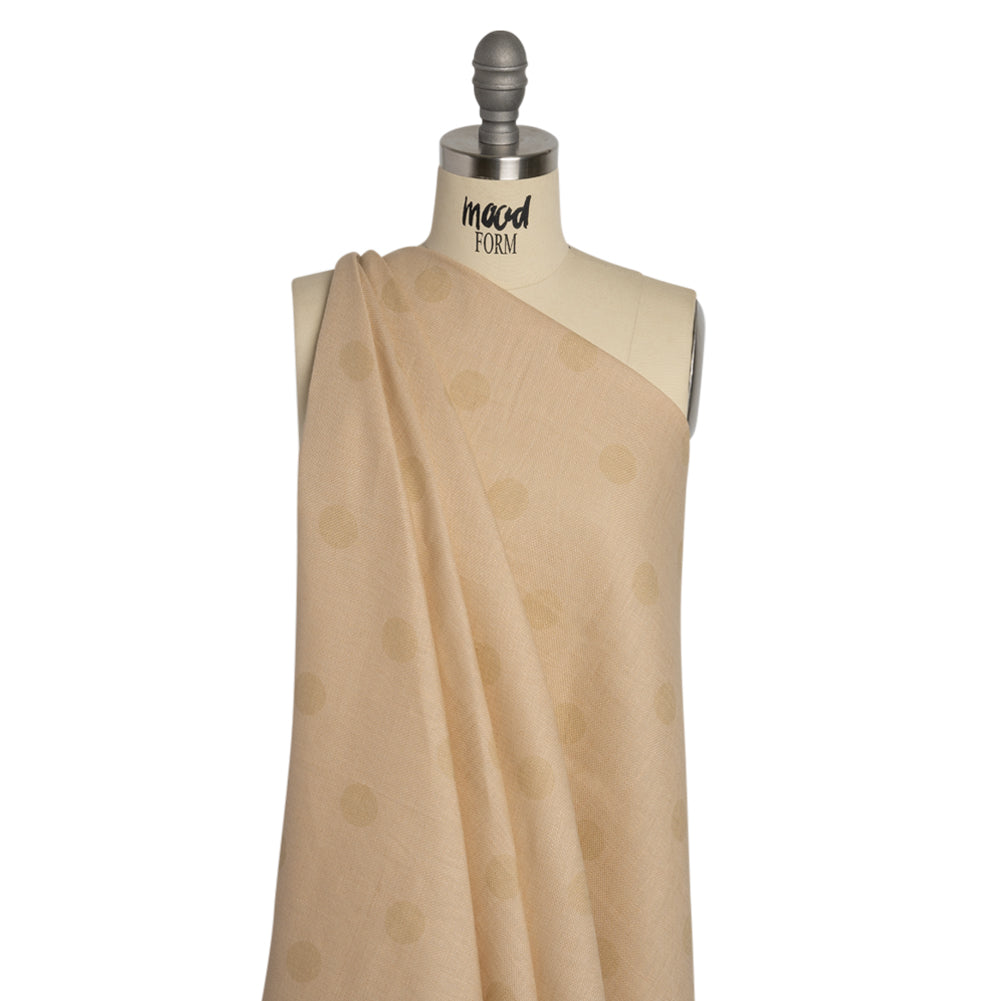 Famous Australian Designer Ecru and Beige Polka Dot Basketweave Linen and Cotton Suiting Drape Famous Australian Designer Ecru and Beige Polka Dot Basketweave Linen and Cotton Suiting Drape
