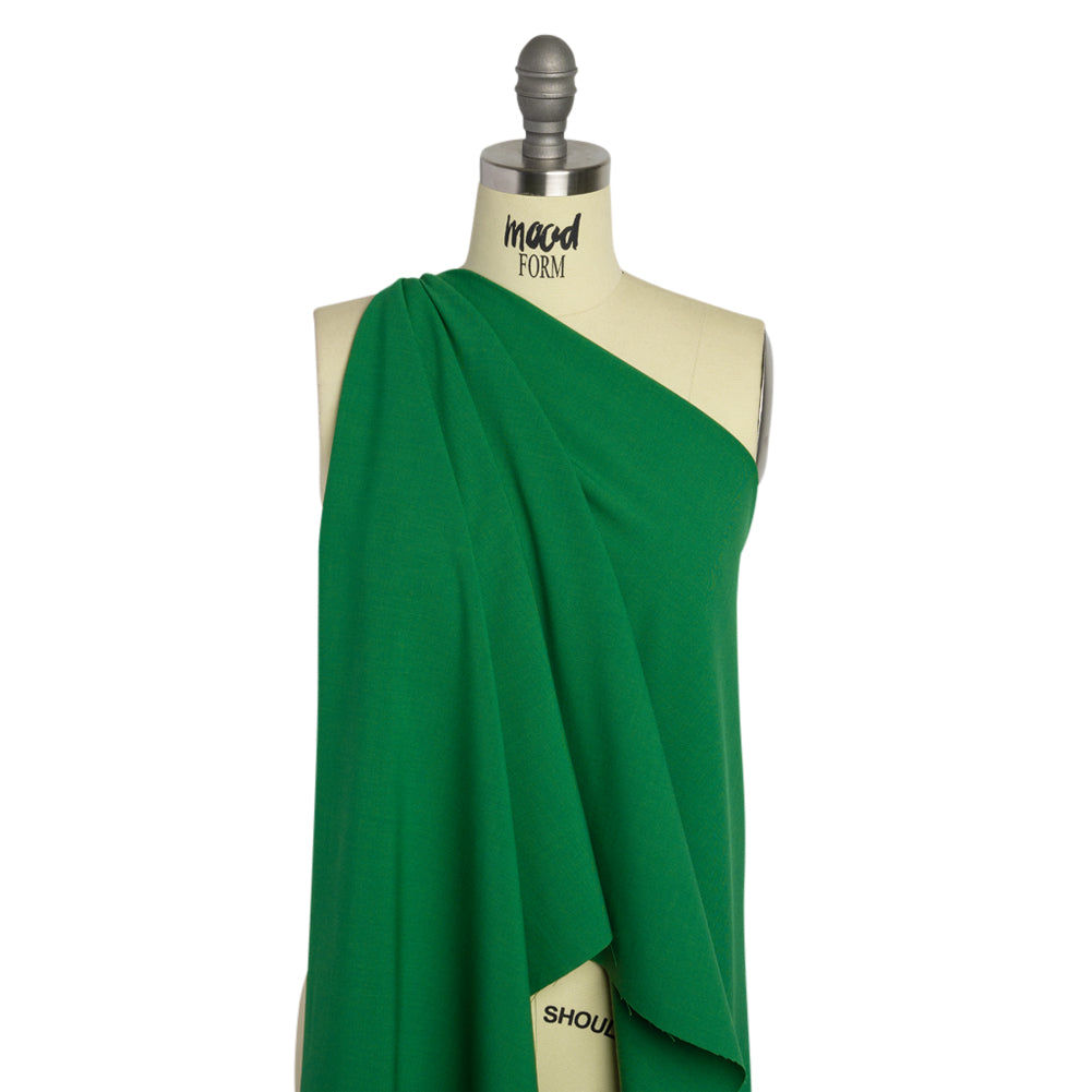 Famous Australian Designer Green Stretch Wool and Polyester Suiting Drape Famous Australian Designer Green Stretch Wool and Polyester Suiting Drape
