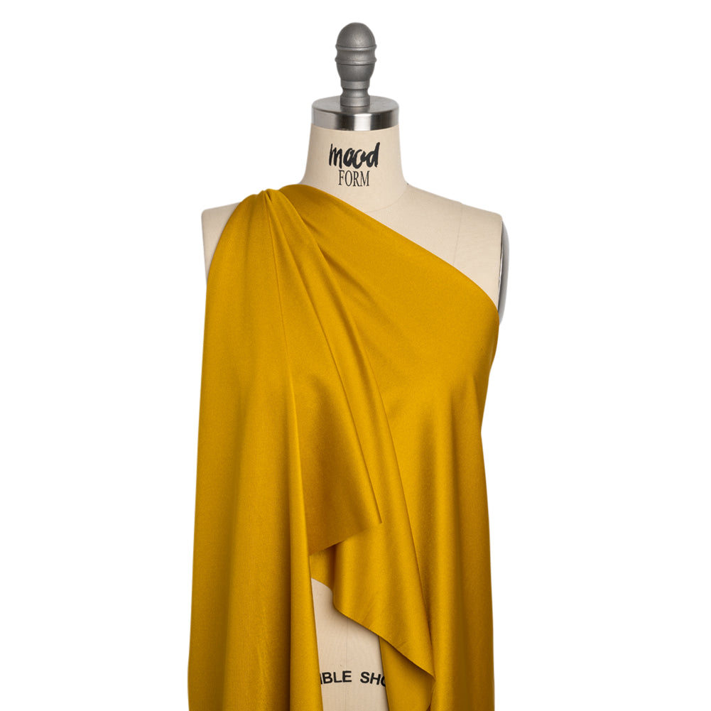 Famous Australian Designer Goldenrod Shimmering Stretch Polyamide Tricot Drape Famous Australian Designer Goldenrod Shimmering Stretch Polyamide Tricot Drape