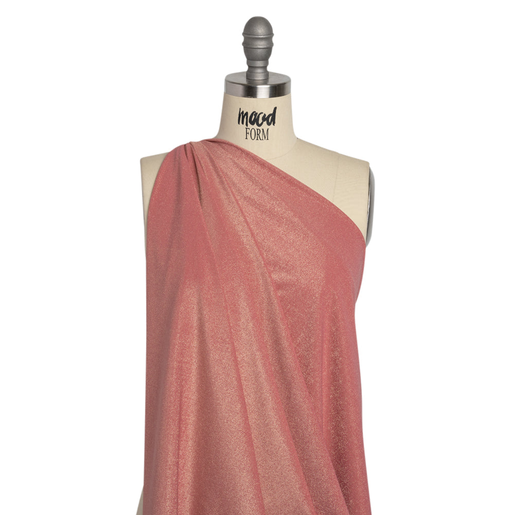 Famous Australian Designer Rose and Metallic Gold Stretch Polyamide and Polyester Tricot Drape Famous Australian Designer Rose and Metallic Gold Stretch Polyamide and Polyester Tricot Drape