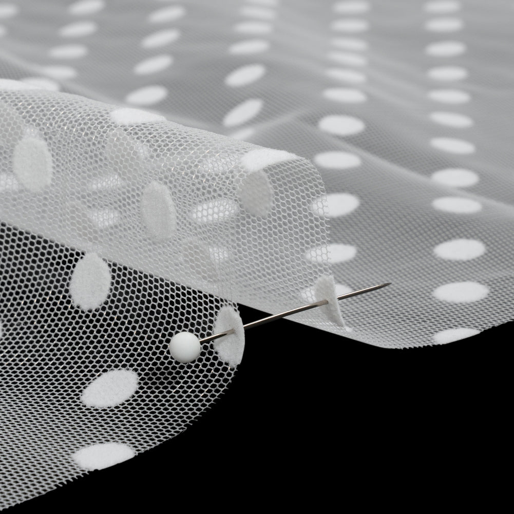 Famous Australian Designer White Big Flocked Polka Dots Polyester Tulle Detail Famous Australian Designer White Big Flocked Polka Dots Polyester Tulle Detail