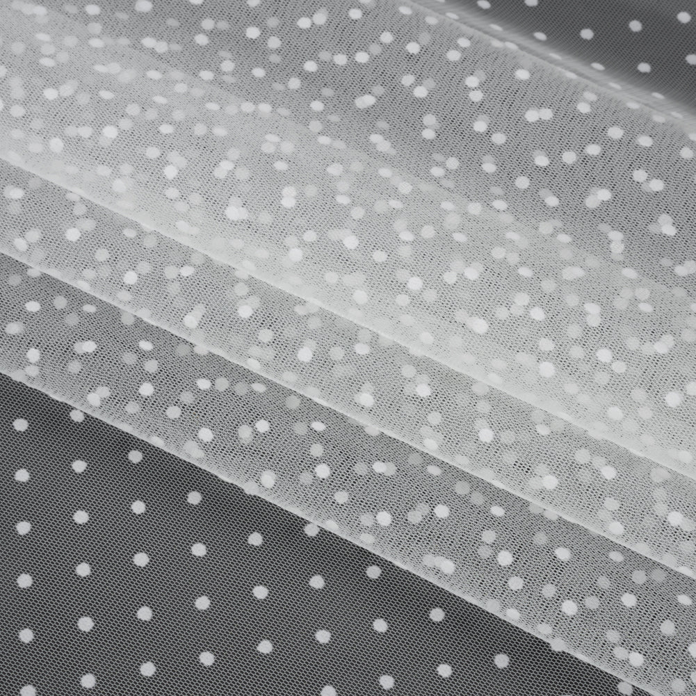 Famous Australian Designer White Little Flocked Polka Dots Polyester Tulle Folded Famous Australian Designer White Little Flocked Polka Dots Polyester Tulle Folded