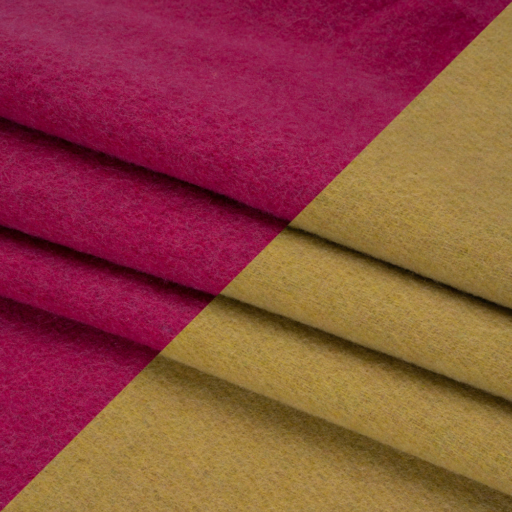 Italian Camel and Fuchsia Brushed Wool and Polyester Double Cloth Coating Folded Italian Camel and Fuchsia Brushed Wool and Polyester Double Cloth Coating Folded