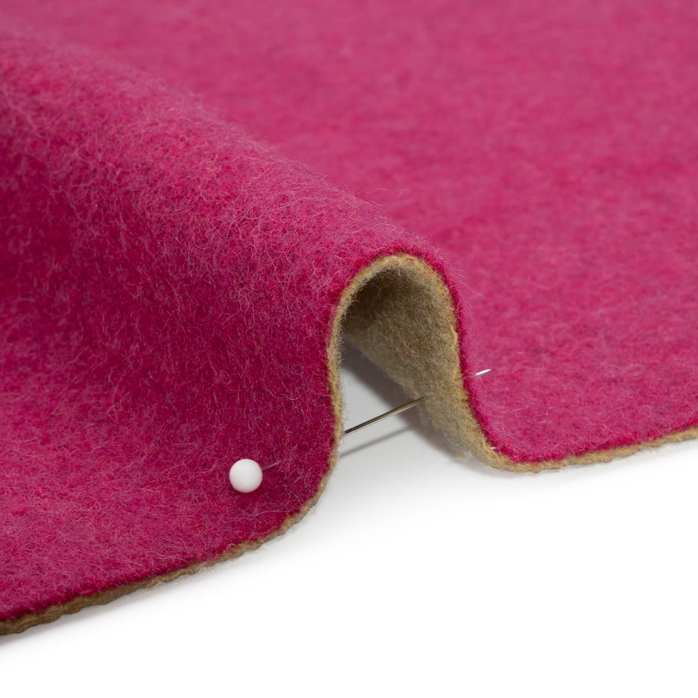 Italian Camel and Fuchsia Brushed Wool and Polyester Double Cloth Coating Detail Italian Camel and Fuchsia Brushed Wool and Polyester Double Cloth Coating Detail