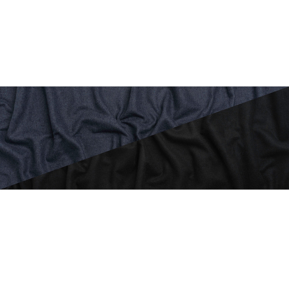 Italian Black and Navy Brushed Wool and Polyester Double Cloth Coating Full Italian Black and Navy Brushed Wool and Polyester Double Cloth Coating Full