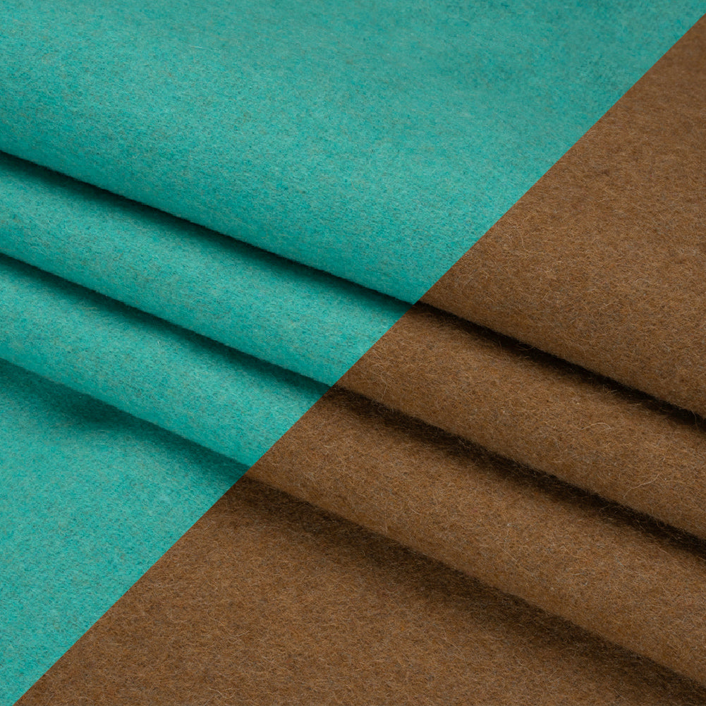 Italian Camel and Aqua Brushed Wool and Polyester Double Cloth Coating Folded Italian Camel and Aqua Brushed Wool and Polyester Double Cloth Coating Folded