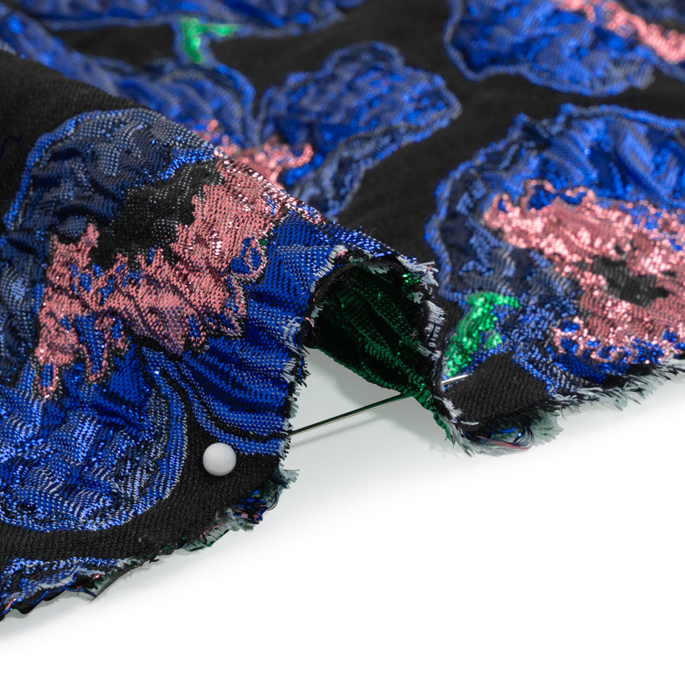 Carolina Herrera Metallic Blue, Green and Black Poppies Polyester and Nylon Brocade Detail Carolina Herrera Metallic Blue, Green and Black Poppies Polyester and Nylon Brocade Detail