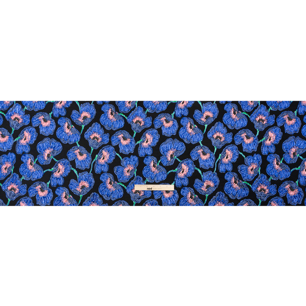 Carolina Herrera Metallic Blue, Green and Black Poppies Polyester and Nylon Brocade Full Carolina Herrera Metallic Blue, Green and Black Poppies Polyester and Nylon Brocade Full