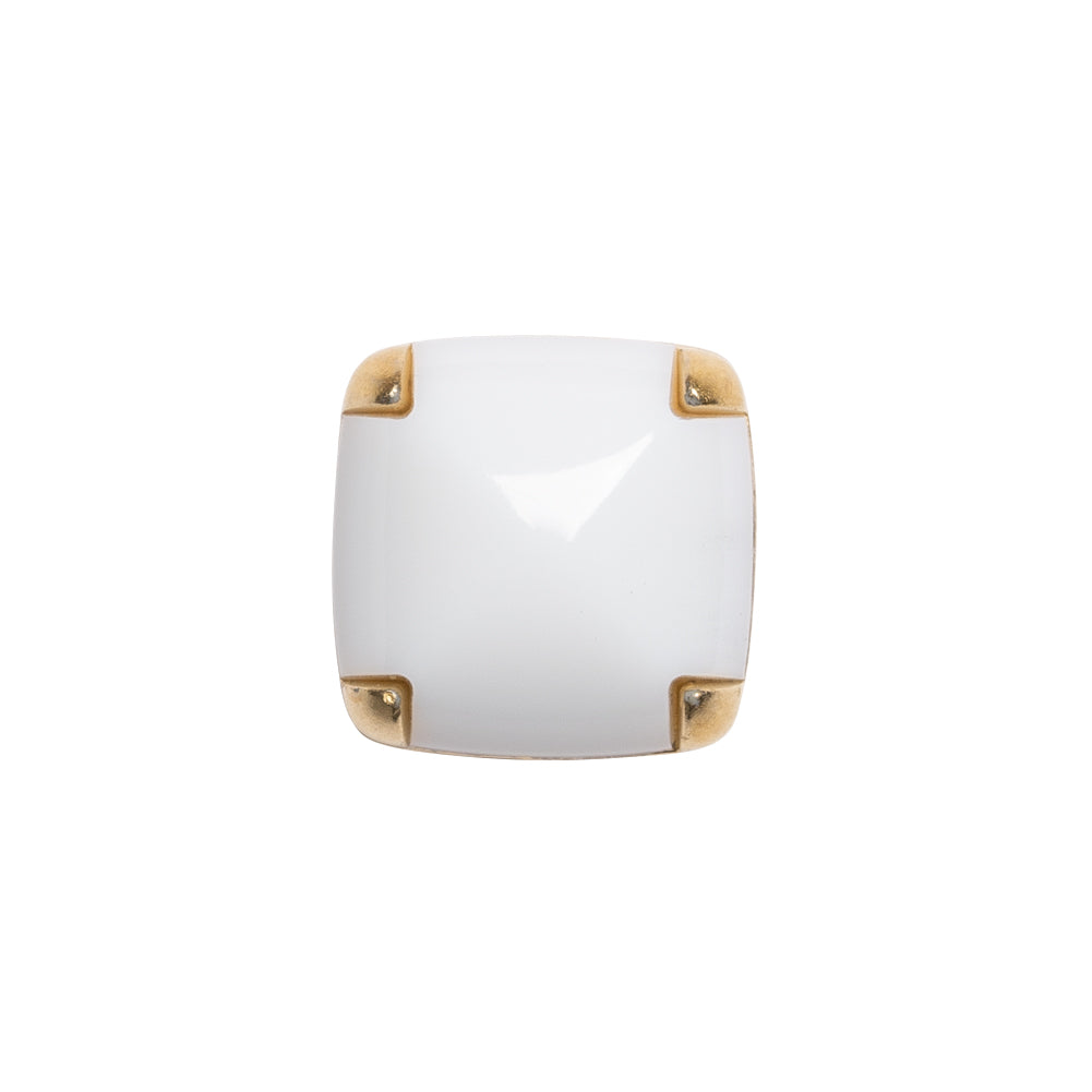 Square Plastic Shank Back Button - White and Metallic Gold Faux Stone - 24L/15mm Square Plastic Shank Back Button - White and Metallic Gold Faux Stone - 24L/15mm