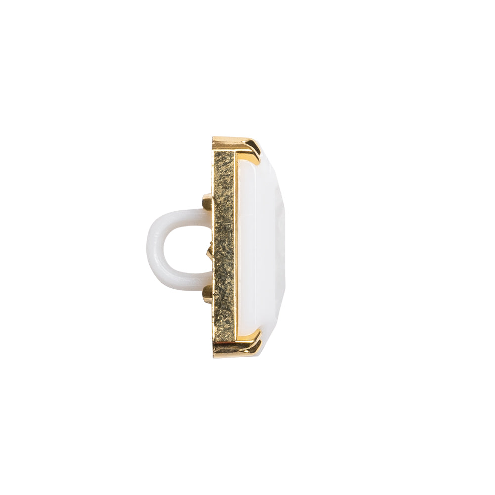 Rectangular Plastic Shank Back Button - White and Metallic Gold Faceted - 30L/19mm Folded Rectangular Plastic Shank Back Button - White and Metallic Gold Faceted - 30L/19mm Folded