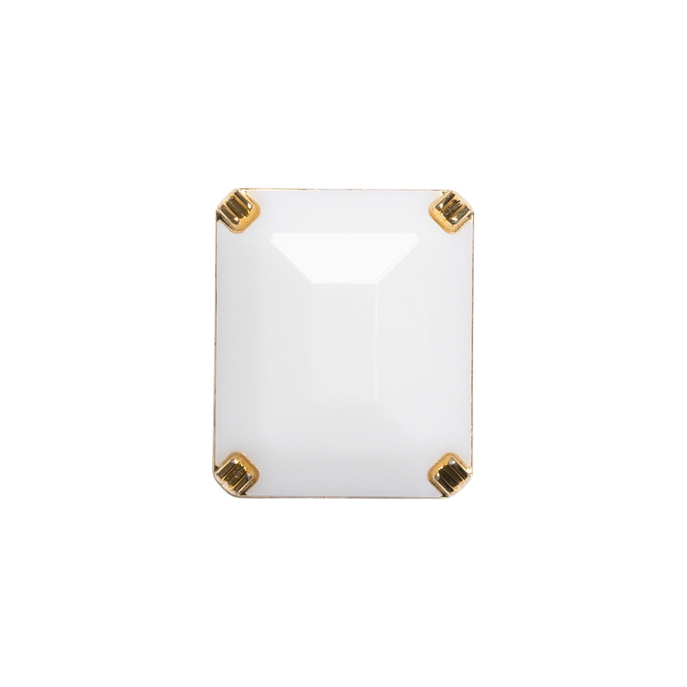 Rectangular Plastic Shank Back Button - White and Metallic Gold Faceted - 30L/19mm Rectangular Plastic Shank Back Button - White and Metallic Gold Faceted - 30L/19mm