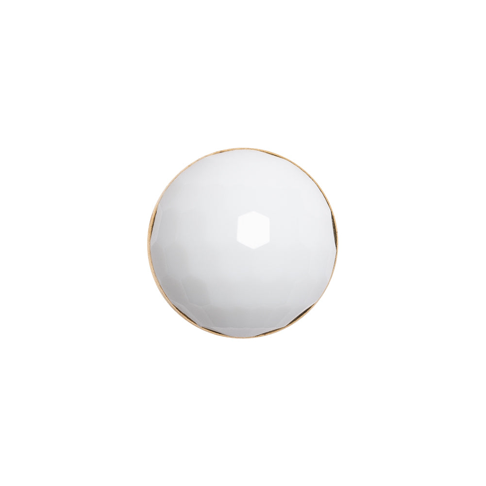 Domed Plastic Shank Back Button - White and Metallic Gold Faceted - 24L/15mm Domed Plastic Shank Back Button - White and Metallic Gold Faceted - 24L/15mm