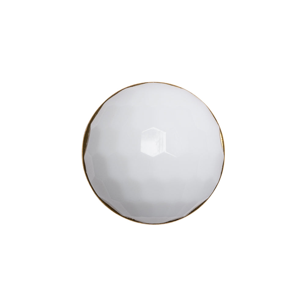 Domed Plastic Shank Back Button - White and Metallic Gold Faceted - 32L/20mm Domed Plastic Shank Back Button - White and Metallic Gold Faceted - 32L/20mm