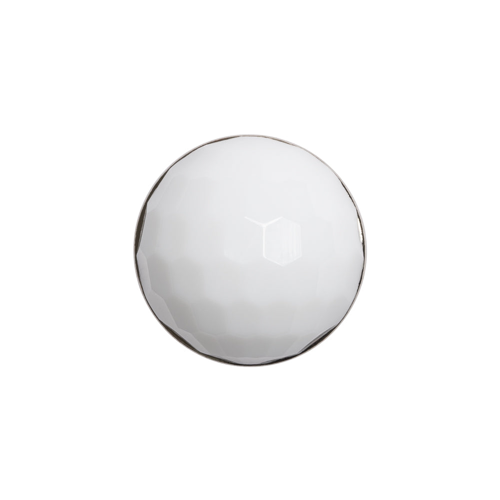 Domed Plastic Shank Back Button - White and Metallic Silver Faceted - 32L/20mm Domed Plastic Shank Back Button - White and Metallic Silver Faceted - 32L/20mm