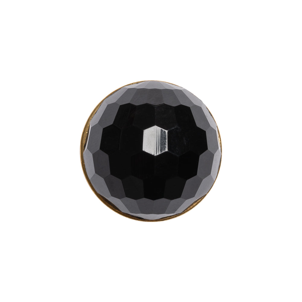 Domed Plastic Shank Back Button - Black and Metallic Gold Faceted - 32L/20mm Domed Plastic Shank Back Button - Black and Metallic Gold Faceted - 32L/20mm