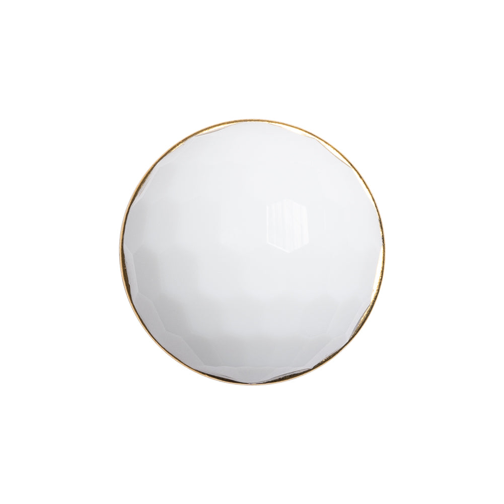 Domed Plastic Shank Back Button - White and Metallic Gold Faceted - 36L/23mm Domed Plastic Shank Back Button - White and Metallic Gold Faceted - 36L/23mm