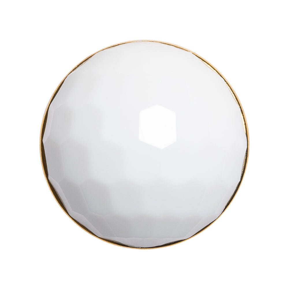 Domed Plastic Shank Back Button - White and Metallic Gold Faceted - 44L/28mm Domed Plastic Shank Back Button - White and Metallic Gold Faceted - 44L/28mm