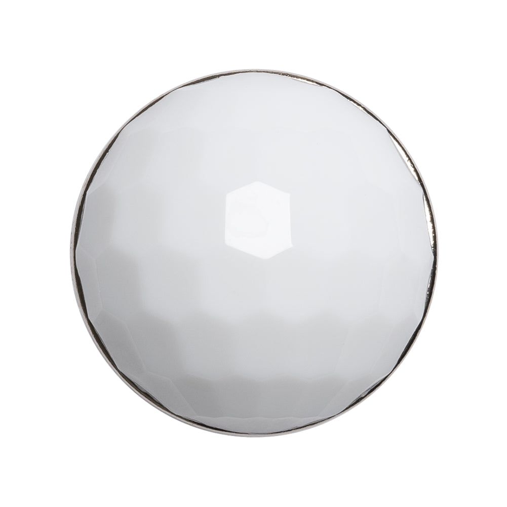 Domed Plastic Shank Back Button - White and Metallic Silver Faceted - 44L/28mm Domed Plastic Shank Back Button - White and Metallic Silver Faceted - 44L/28mm
