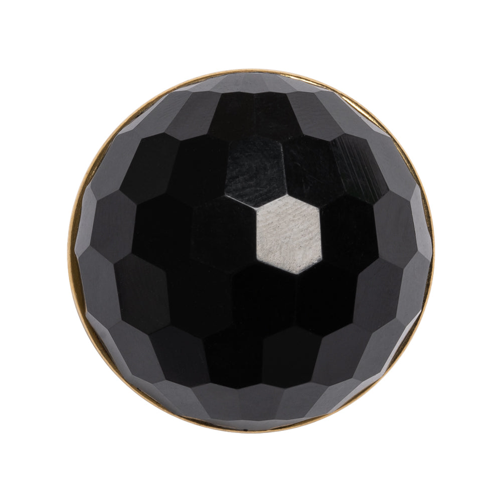 Domed Plastic Shank Back Button - Black and Metallic Gold Faceted - 44L/28mm Domed Plastic Shank Back Button - Black and Metallic Gold Faceted - 44L/28mm