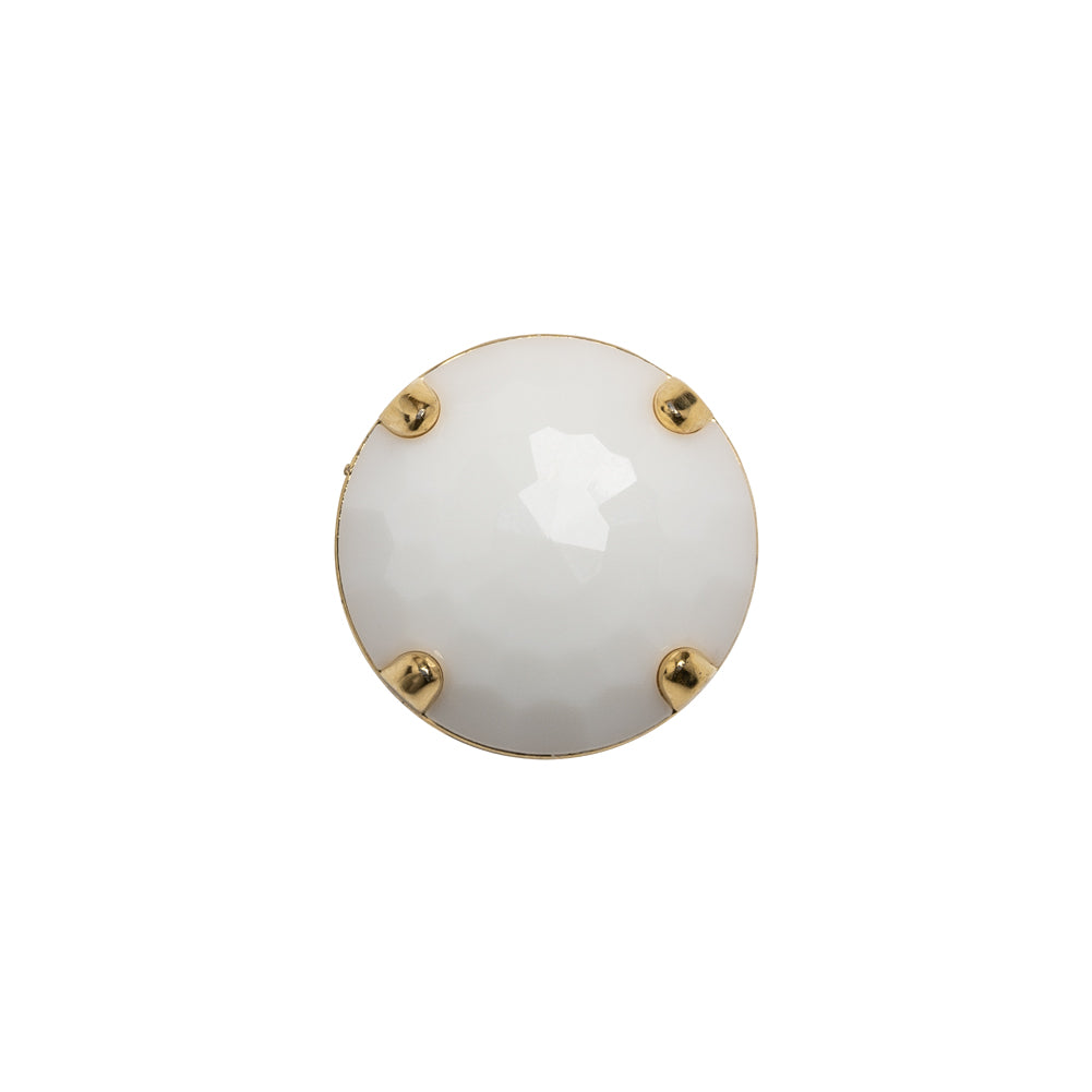 Plastic Shank Back Button - White and Metallic Gold Faceted Half Dome - 24L/15mm Plastic Shank Back Button - White and Metallic Gold Faceted Half Dome - 24L/15mm
