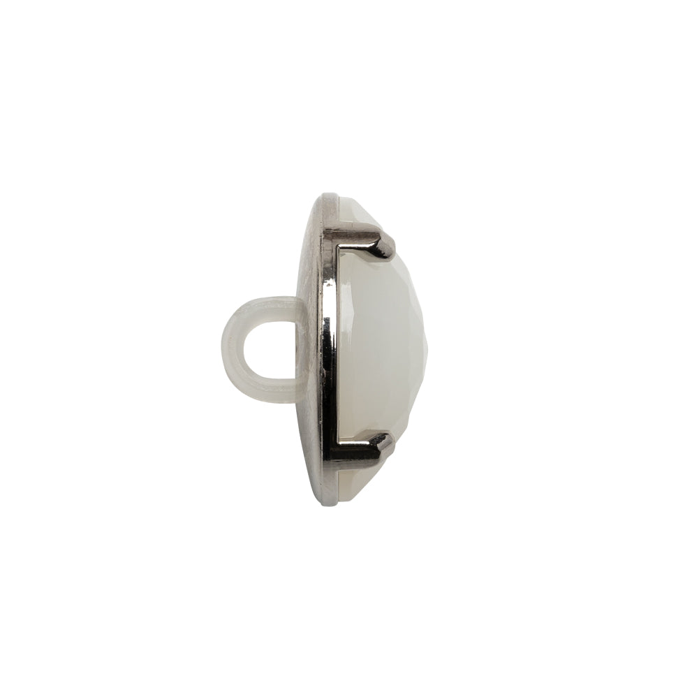 Plastic Shank Back Button - Semi-Translucent White and Metallic Silver Faceted Half Dome - 30L/19mm Folded Plastic Shank Back Button - Semi-Translucent White and Metallic Silver Faceted Half Dome - 30L/19mm Folded
