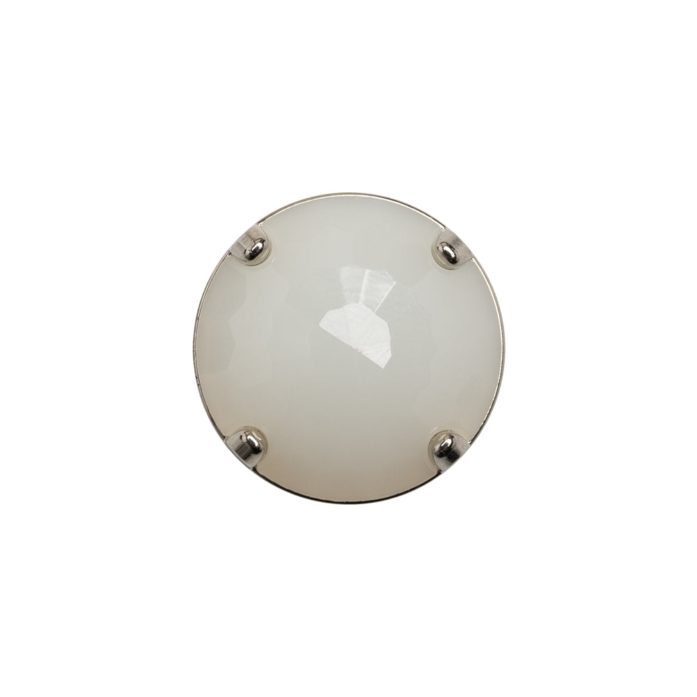 Plastic Shank Back Button - Semi-Translucent White and Metallic Silver Faceted Half Dome - 30L/19mm Plastic Shank Back Button - Semi-Translucent White and Metallic Silver Faceted Half Dome - 30L/19mm