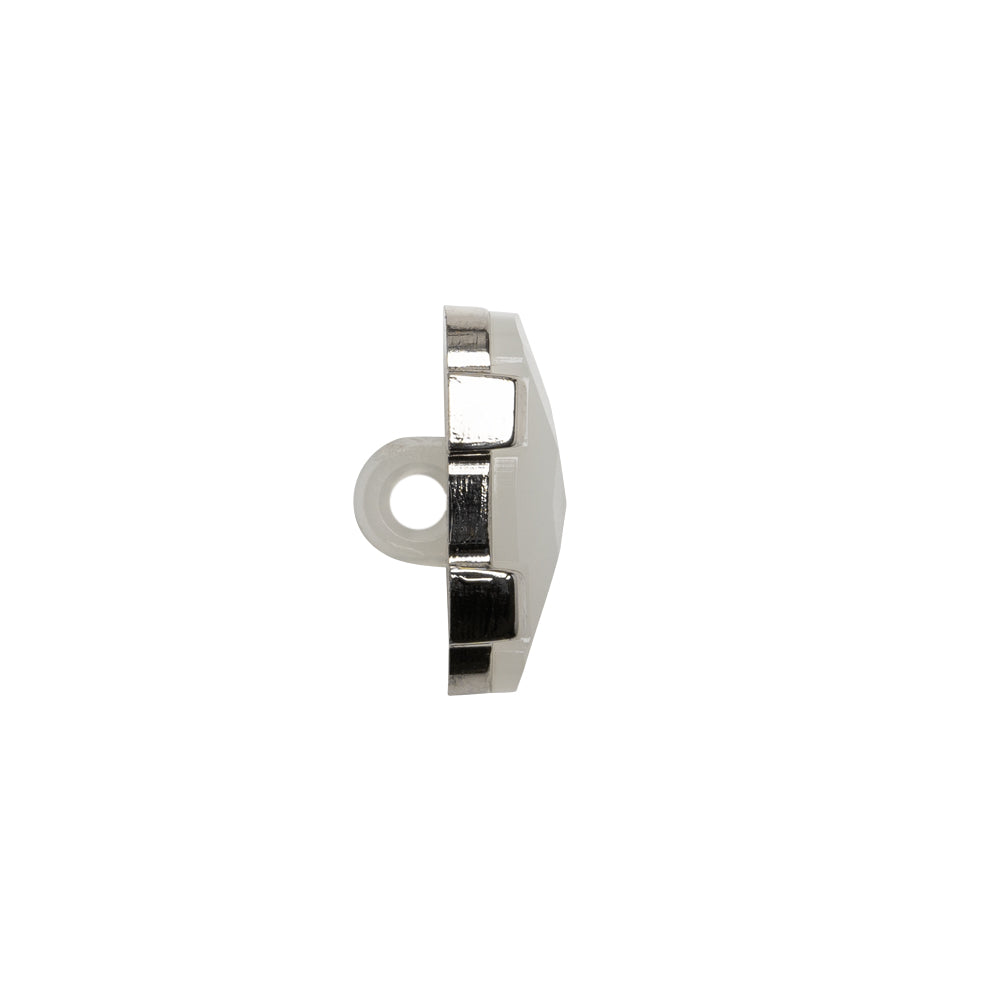 Plastic Shank Back Button - Semi-Translucent White and Metallic Silver Faceted Rounded Rectangle - 24L/15mm Folded Plastic Shank Back Button - Semi-Translucent White and Metallic Silver Faceted Rounded Rectangle - 24L/15mm Folded