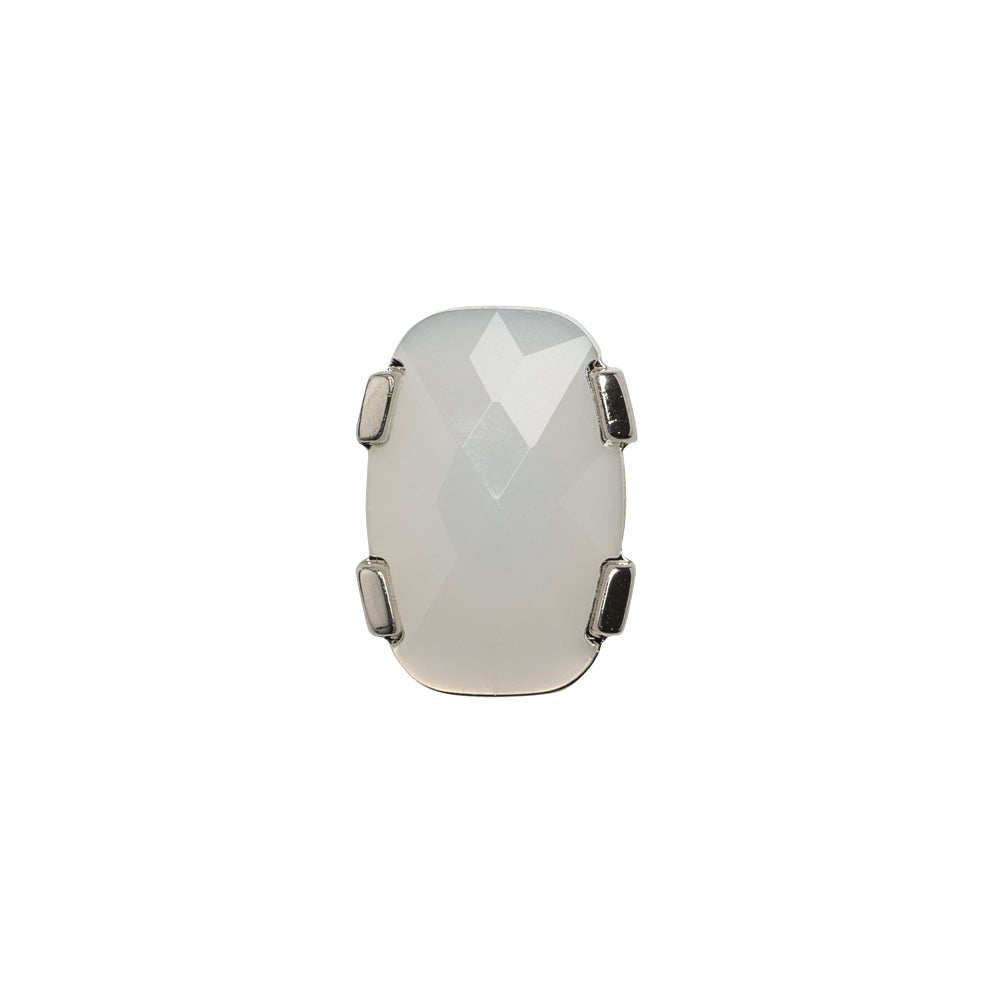 Plastic Shank Back Button - Semi-Translucent White and Metallic Silver Faceted Rounded Rectangle - 24L/15mm Plastic Shank Back Button - Semi-Translucent White and Metallic Silver Faceted Rounded Rectangle - 24L/15mm