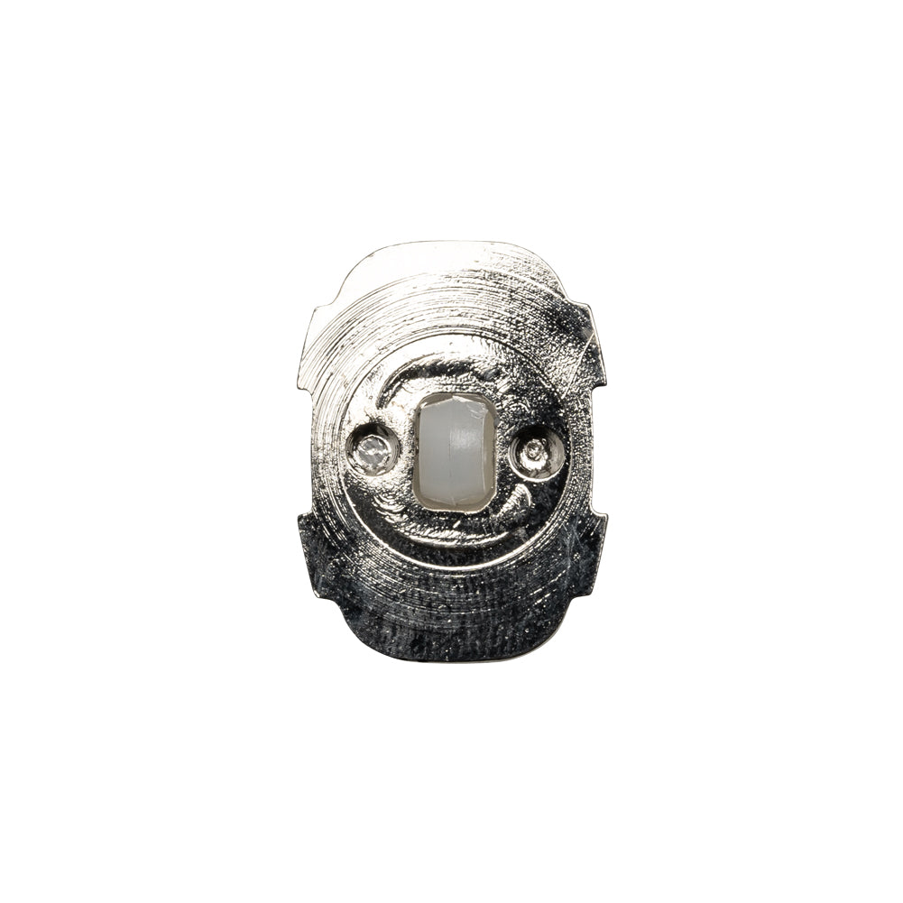 Plastic Shank Back Button - Semi-Translucent White and Metallic Silver Faceted Rounded Rectangle - 32L/20mm Detail Plastic Shank Back Button - Semi-Translucent White and Metallic Silver Faceted Rounded Rectangle - 32L/20mm Detail
