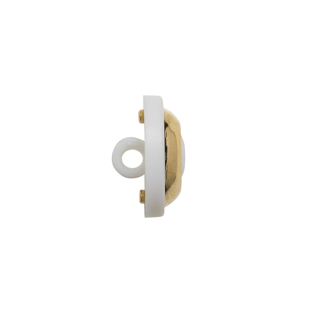 2-Piece Plastic Shank Back Button - White and Gold - 24L/15mm Folded 2-Piece Plastic Shank Back Button - White and Gold - 24L/15mm Folded