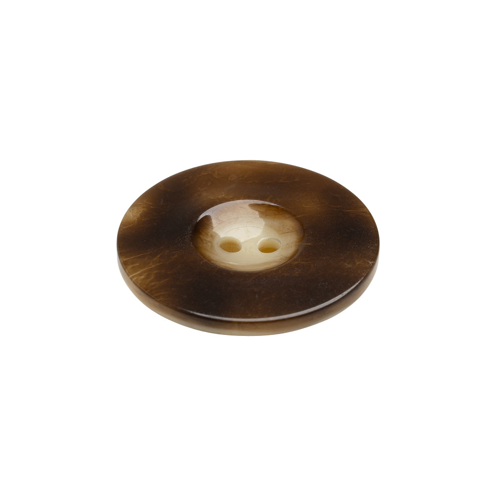 Plastic 2-Hole Button Made in Italy - Brown Mottled Wide Rim - 36L/23mm Folded Plastic 2-Hole Button Made in Italy - Brown Mottled Wide Rim - 36L/23mm Folded