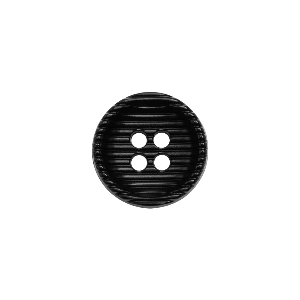 Plastic 4 Hole Button - Ribbed Black Bowl Shaped - 24L/15mm Plastic 4 Hole Button - Ribbed Black Bowl Shaped - 24L/15mm