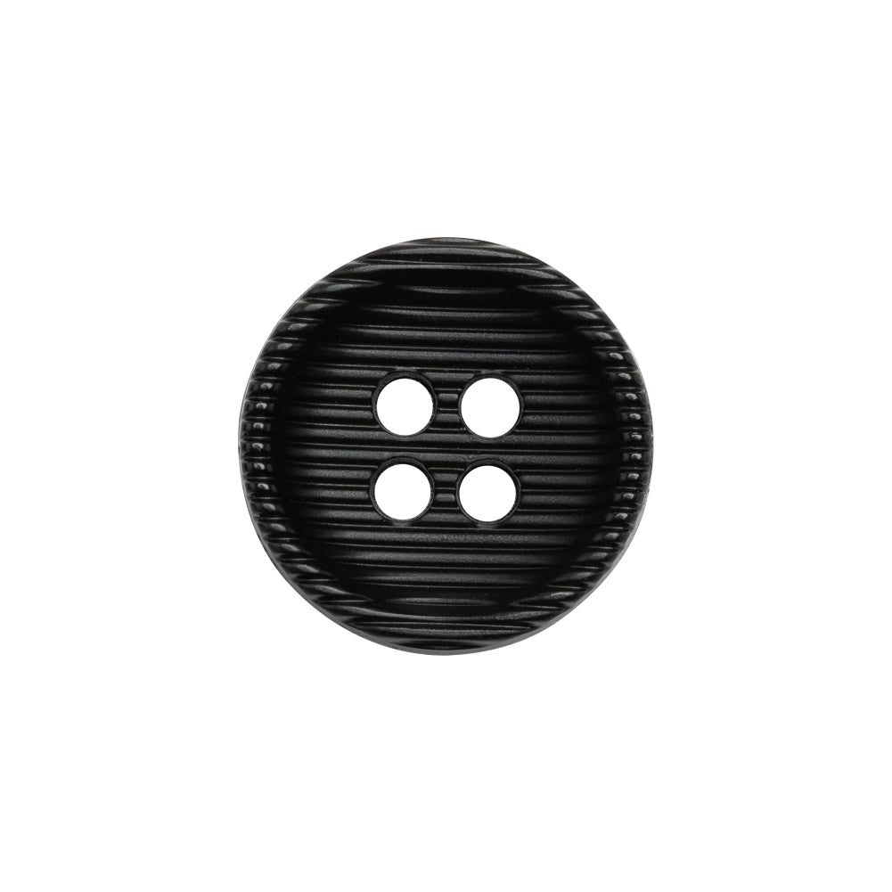 Plastic 4 Hole Button - Ribbed Black Bowl Shaped - 32L/20mm Plastic 4 Hole Button - Ribbed Black Bowl Shaped - 32L/20mm