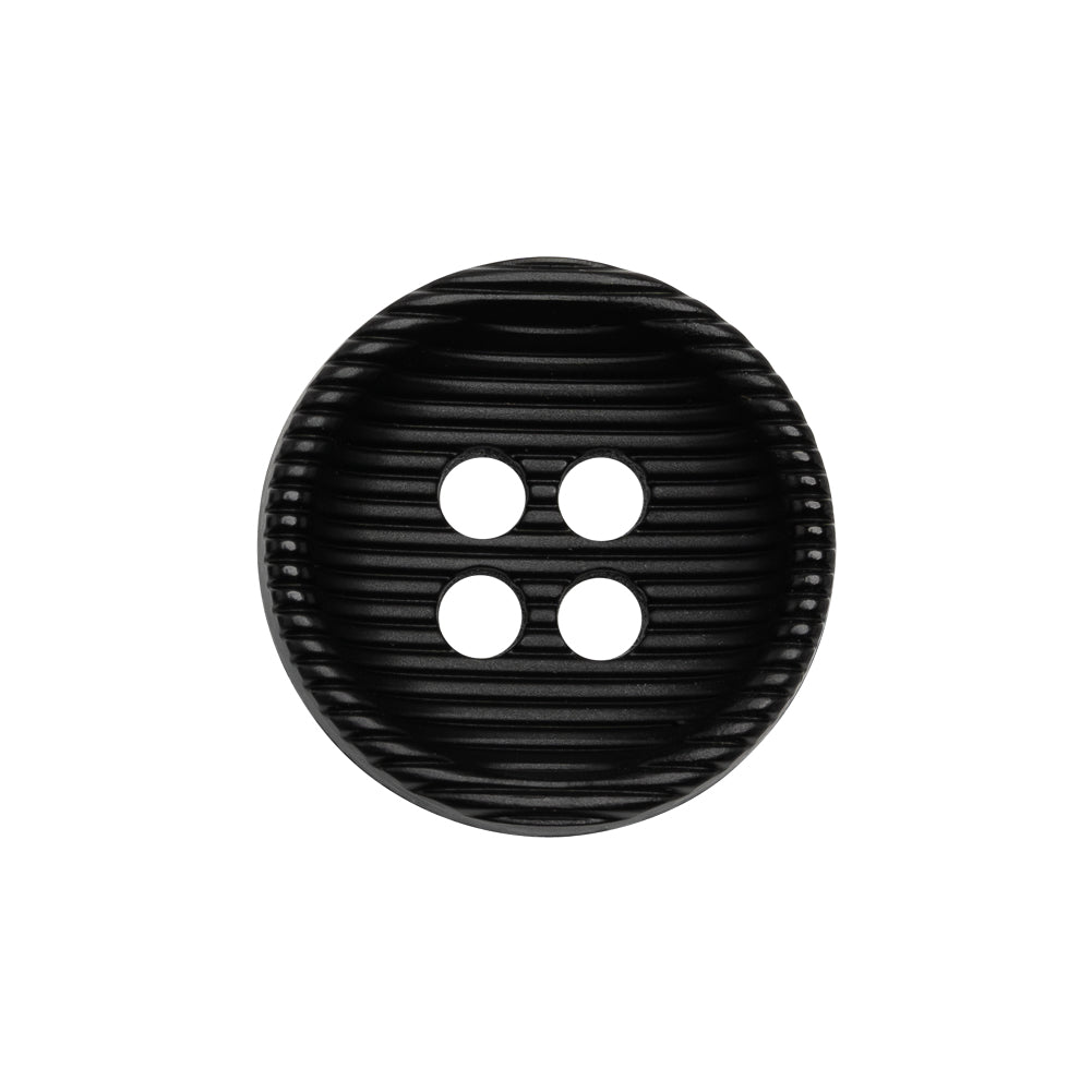 Plastic 4 Hole Button - Ribbed Black Bowl Shaped - 36L/23mm Plastic 4 Hole Button - Ribbed Black Bowl Shaped - 36L/23mm