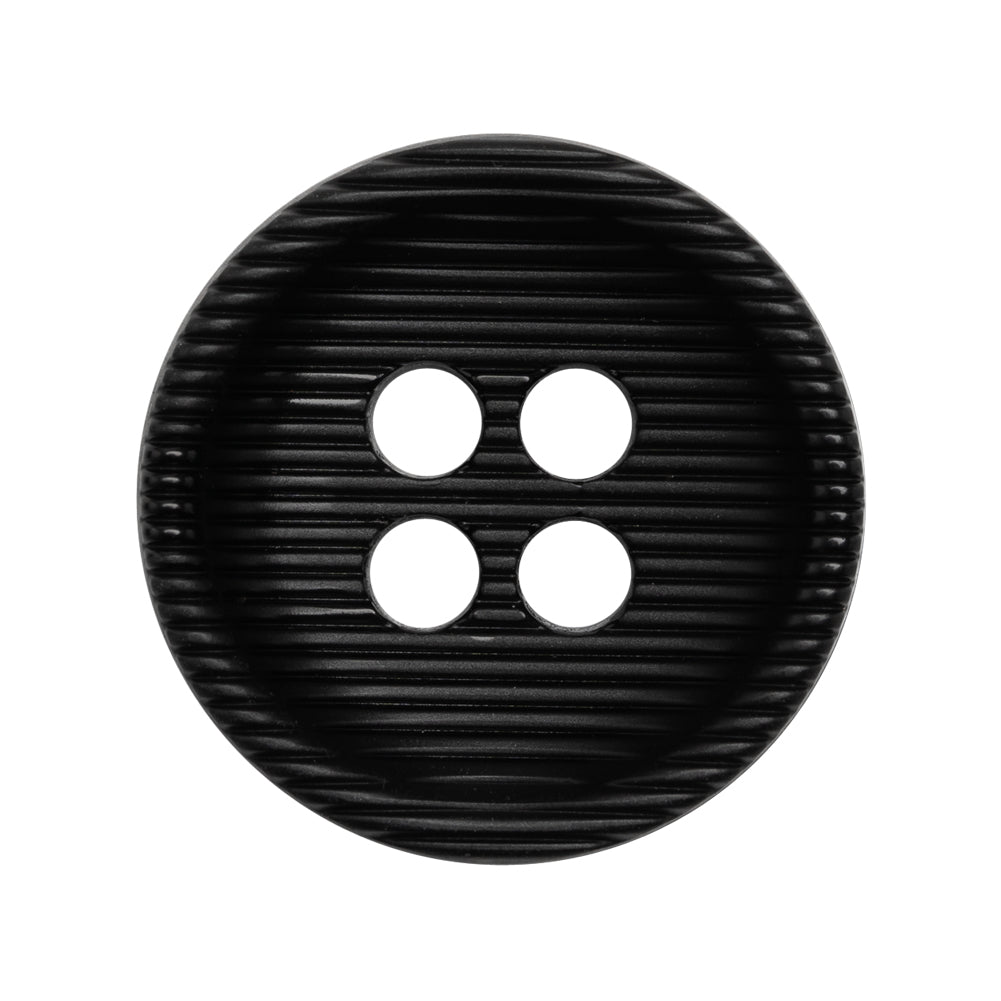 Plastic 4 Hole Button - Ribbed Black Bowl Shaped - 44L/28mm Plastic 4 Hole Button - Ribbed Black Bowl Shaped - 44L/28mm