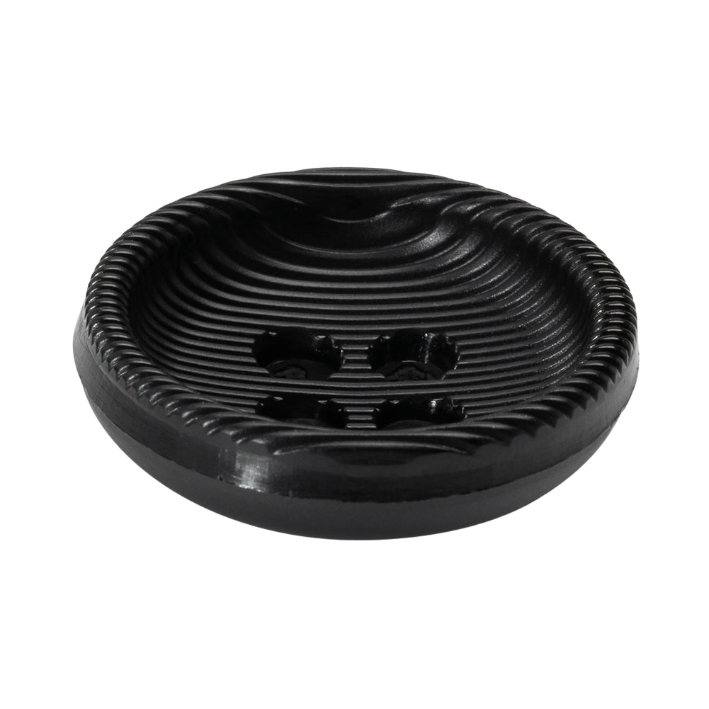 Plastic 4 Hole Button - Ribbed Black Bowl Shaped - 54L/34mm - Folded Plastic 4 Hole Button - Ribbed Black Bowl Shaped - 54L/34mm - Folded