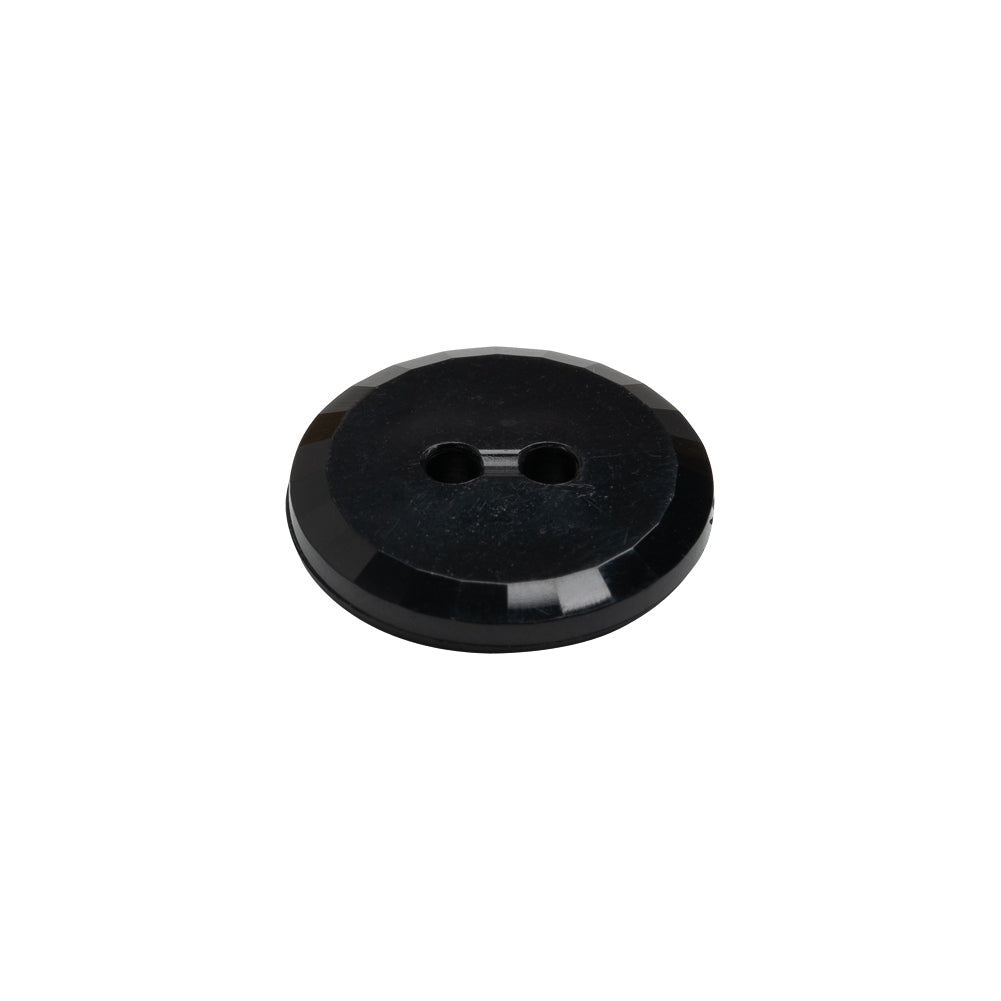 Flat Plastic 2-Hole Button - Black Faceted Rim - 28L/18mm Flat Plastic 2-Hole Button - Black Faceted Rim - 28L/18mm