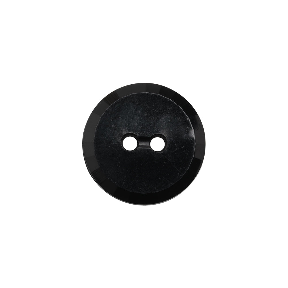 Flat Plastic 2-Hole Button - Black Faceted Rim - 28L/18mm Flat Plastic 2-Hole Button - Black Faceted Rim - 28L/18mm