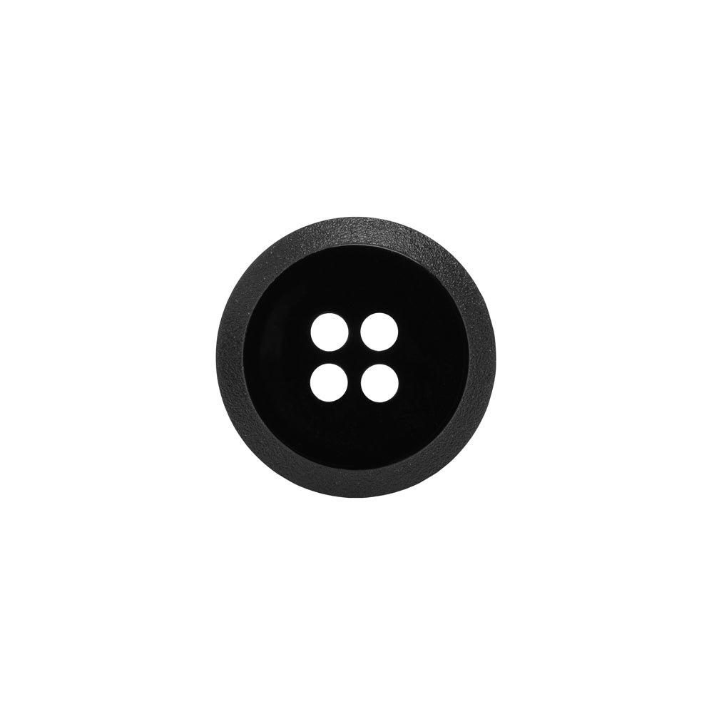 Plastic 4-Hole Button - Black Dish Shaped Matte Rim - 24L/15mm Plastic 4-Hole Button - Black Dish Shaped Matte Rim - 24L/15mm
