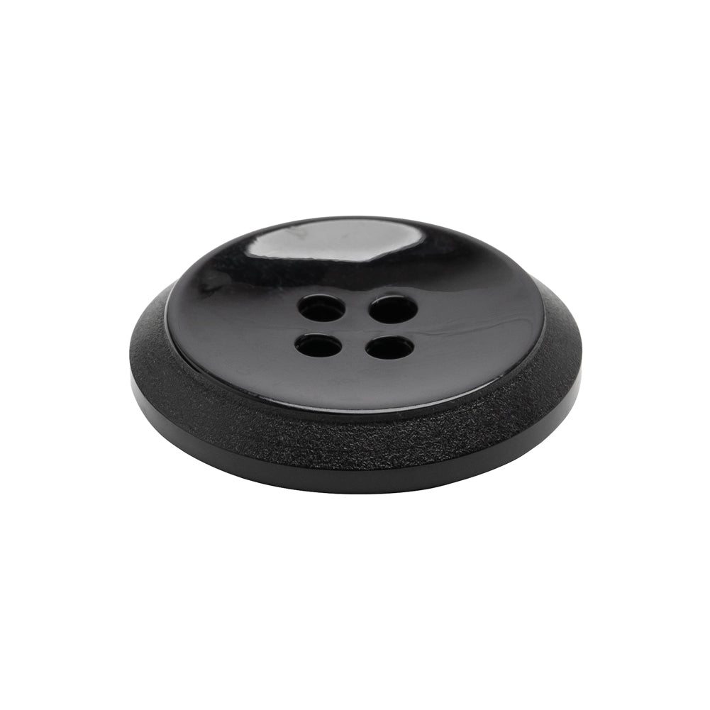 Plastic 4-Hole Button - Black Dish Shaped Matte Rim - 40L/25.5mm - Folded Plastic 4-Hole Button - Black Dish Shaped Matte Rim - 40L/25.5mm - Folded