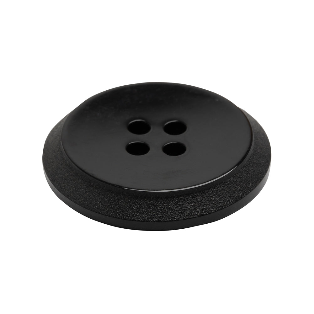 Plastic 4-Hole Button - Black Dish Shaped Matte Rim - 44L/28mm - Folded Plastic 4-Hole Button - Black Dish Shaped Matte Rim - 44L/28mm - Folded