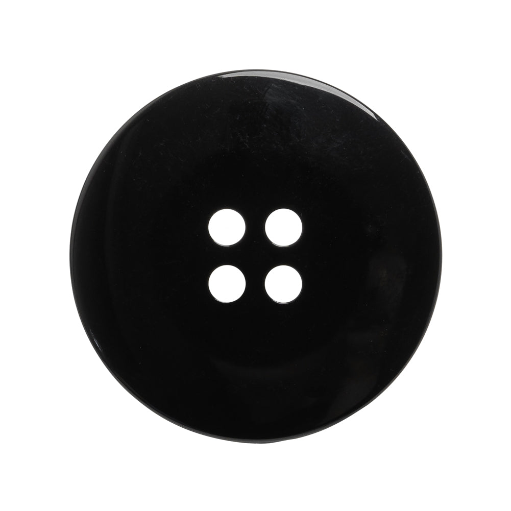 Plastic 4-Hole Button - Black Dish Shaped Matte Rim - 44L/28mm - Detail Plastic 4-Hole Button - Black Dish Shaped Matte Rim - 44L/28mm - Detail