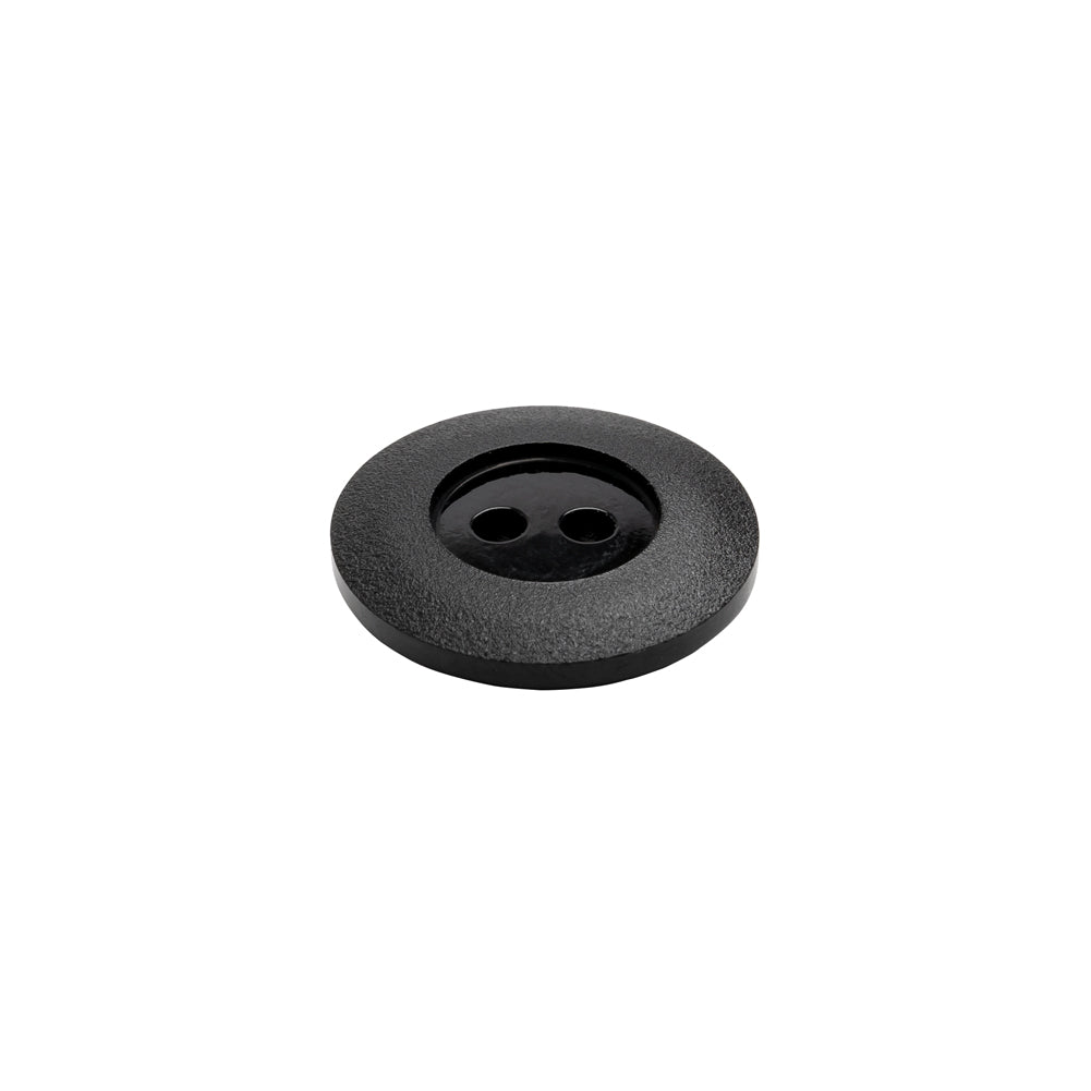 Plastic 2-Hole Button - Black Wide Matte Rim - 24L/15mm
