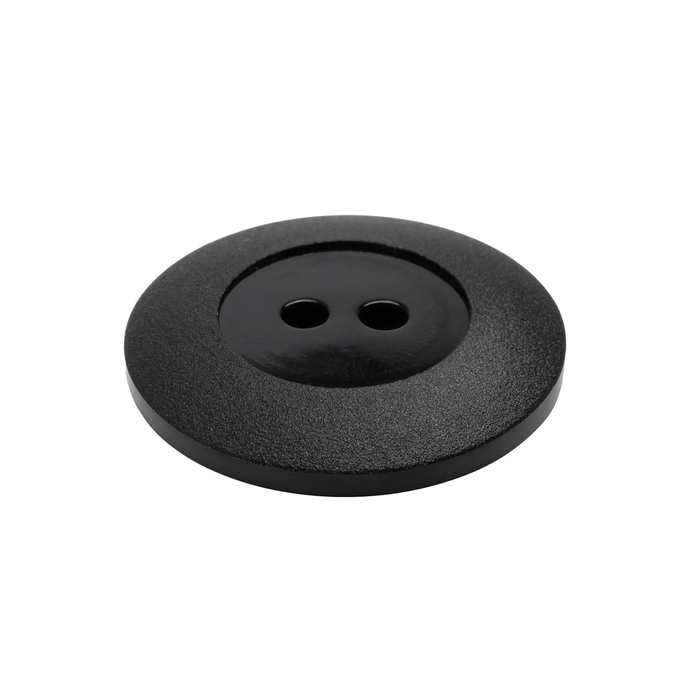 Plastic 2-Hole Button - Black Wide Matte Rim - 40L/25.5mm - Folded Plastic 2-Hole Button - Black Wide Matte Rim - 40L/25.5mm - Folded