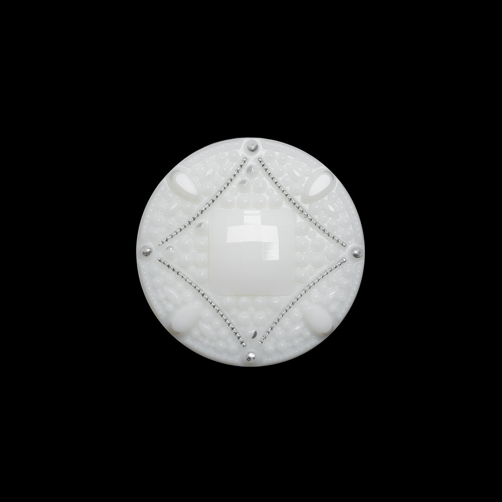 Faceted Plastic Shank Back Button - White and Silver Faux Gems - 30L/19mm Faceted Plastic Shank Back Button - White and Silver Faux Gems - 30L/19mm