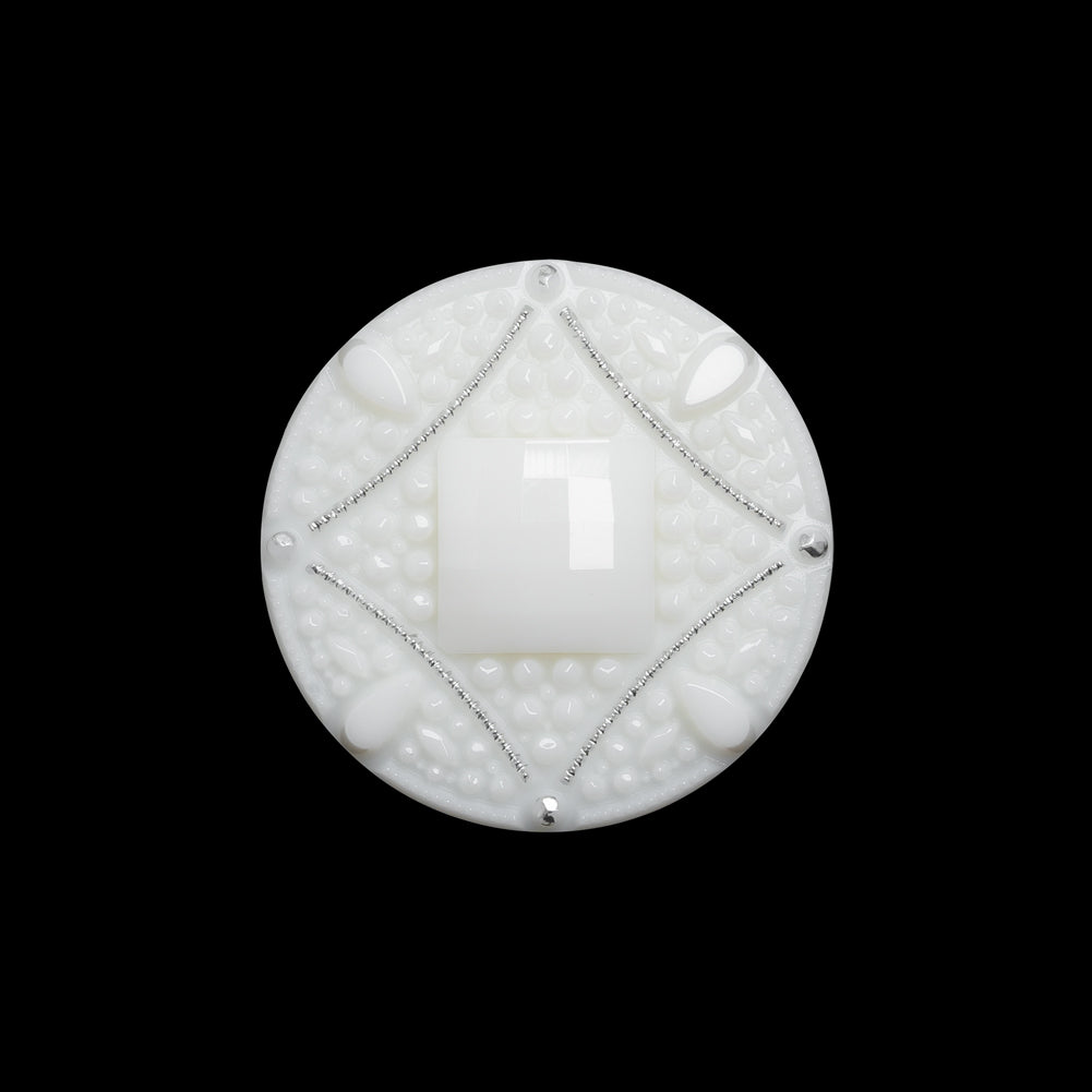 Faceted Plastic Shank Back Button - White and Silver Faux Gems - 36L/23mm Faceted Plastic Shank Back Button - White and Silver Faux Gems - 36L/23mm
